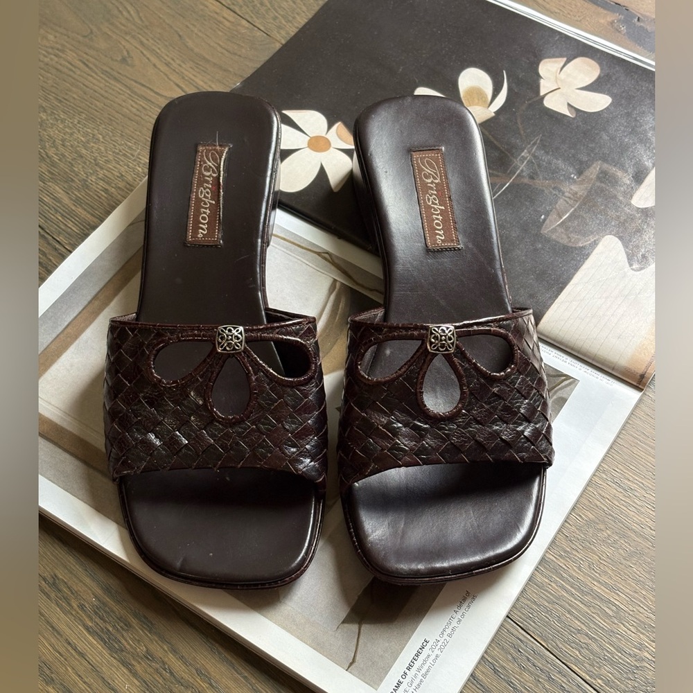 Brighton Rhoda Woven Leather Sandals/Slides In Chestnut Brown Size 9.5M